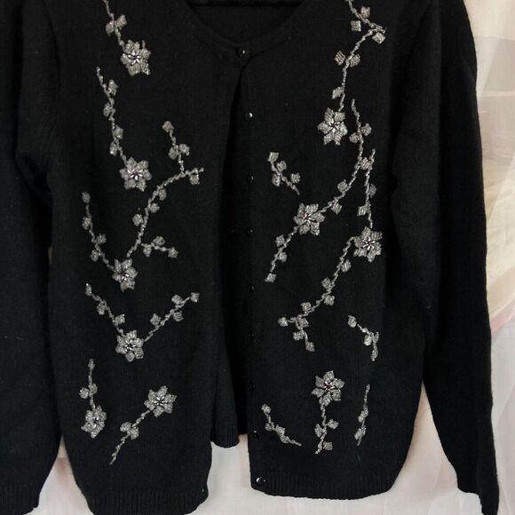 Vintage 90s Jaclyn Smith silk angora beaded cardigan Large night out embellished - Picture 6 of 6
